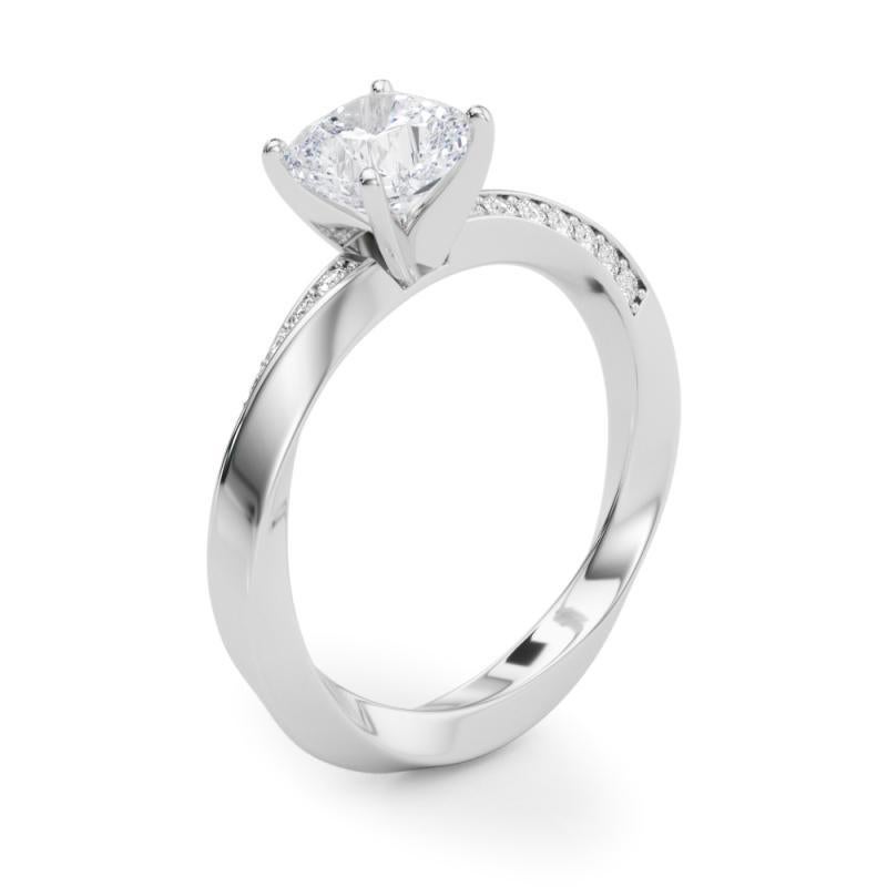 GIA 1.71ct Cushion Solitaire Twisted Square Band Bague diamant en or blanc 18K en vente 1