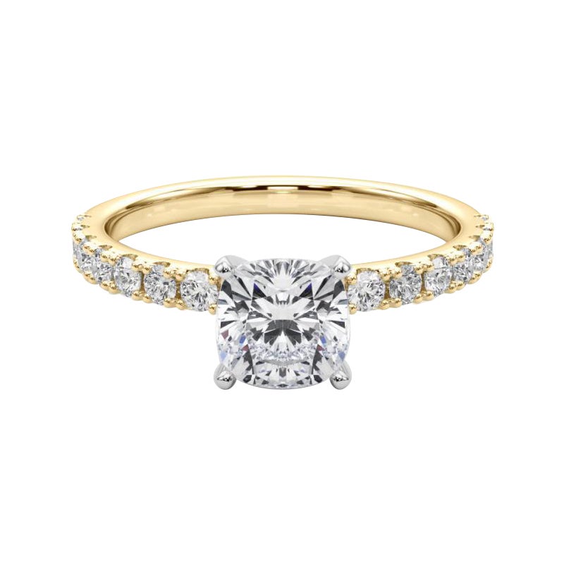 GIA 1,71ct Solitario a cuscino con mezza eternità in oro giallo 18 carati