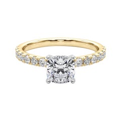 GIA 1,71ct Solitario a cuscino con mezza eternità in oro giallo 18 carati