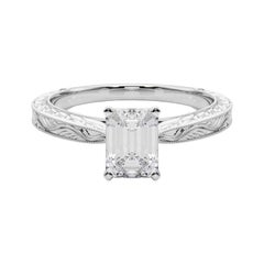 GIA 1.71ct Smeraldo Classico Solitario Anello con Diamante Antico Inciso in Oro Bianco