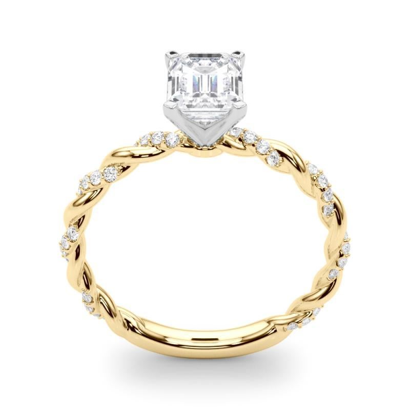 GIA 1,71ct Smaragd Micro Pave verdreht Geflecht Band 18K Gelbgold Diamant Ring Damen im Angebot