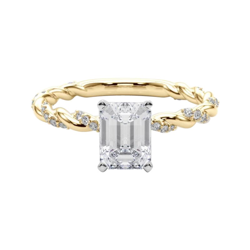GIA 1.71ct Esmeralda Micro Pave Trenzado Trenzado Banda Anillo de Diamantes de Oro Amarillo de 18K