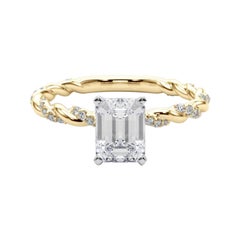 GIA 1.71ct Emerald Micro Pave Twisted Braid Band 18K Yellow Gold Diamond Ring
