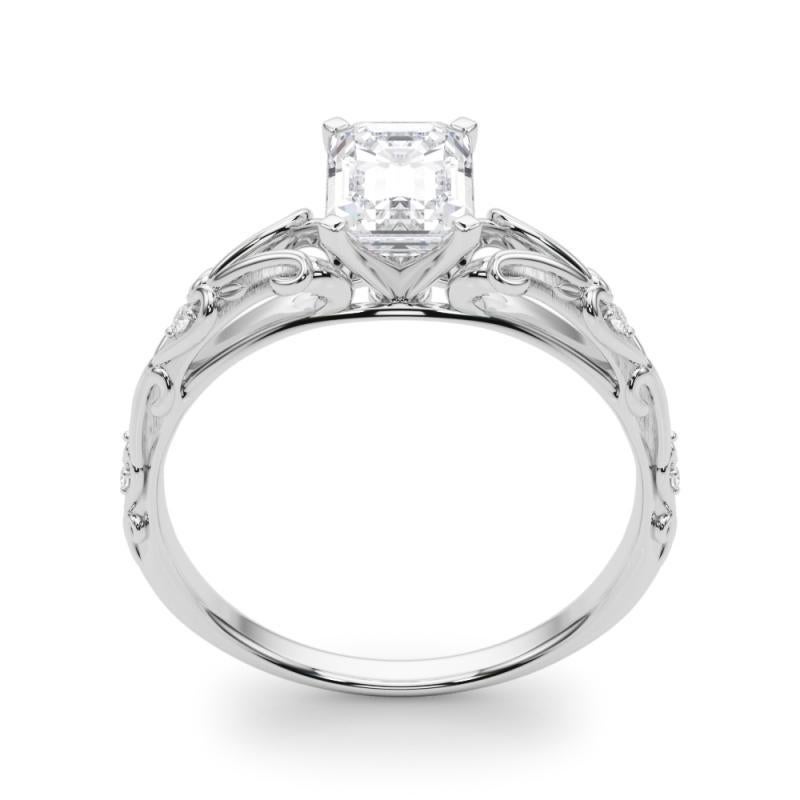 Women's GIA 1.71ct Emerald Vintage 3-Stone Heart & Vine 18K White Gold Diamond Ring For Sale