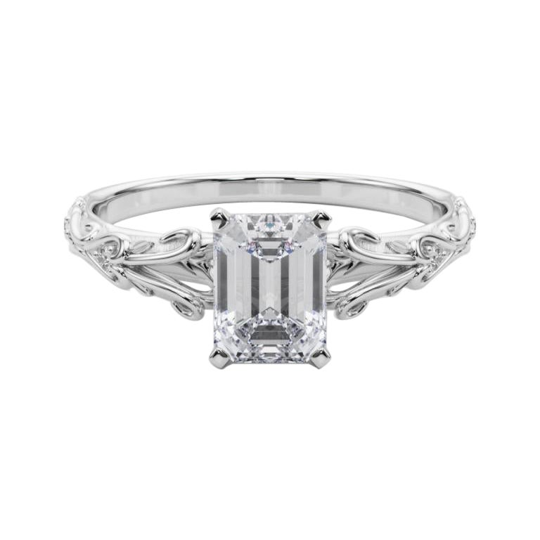 GIA 1.71ct Emerald Vintage 3-Stone Heart
Vine 18K White Gold Diamond Ring