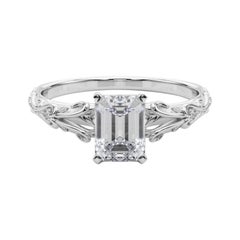 GIA 1.71ct Emerald Vintage 3-Stone Heart & Vine 18K White Gold Diamond Ring GIA 1.71ct Emerald Vintage 3-Stone Heart & Vine 18K White Gold Diamond Ring
