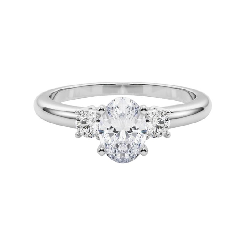 GIA 1,71ct Anello ovale a 3 pietre Passato, Presente e Futuro in oro bianco 18K con diamanti