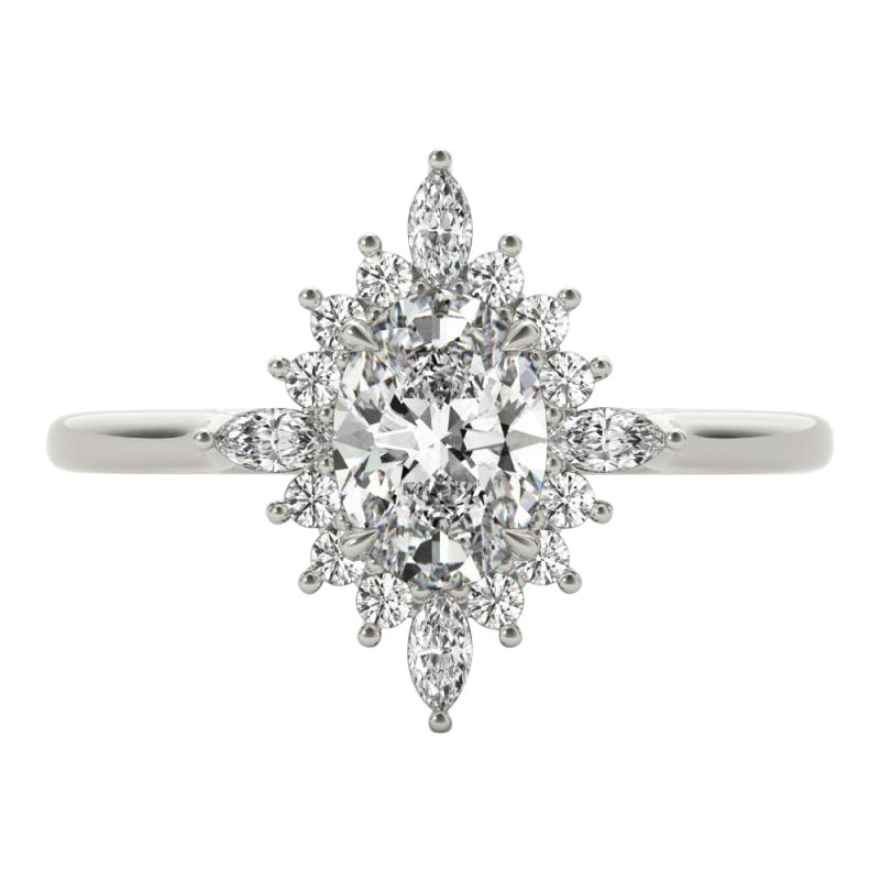 GIA 1,71ct Oval Marquise Flower Halo Cluster Anello di diamanti in oro bianco 18 carati