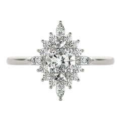 GIA 1.71ct Oval Marquise Flower Halo Cluster 18K White Gold Diamond Ring GIA 1.71ct Oval Marquise Flower Halo Cluster 18K White Gold Diamond Ring
