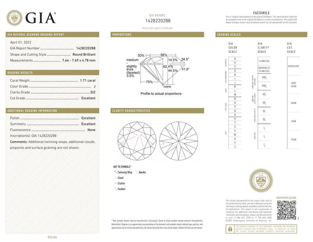 Contemporain GIA 1.71ct Round Crossover Double Band Vintage 18K White Gold Diamond Ring en vente