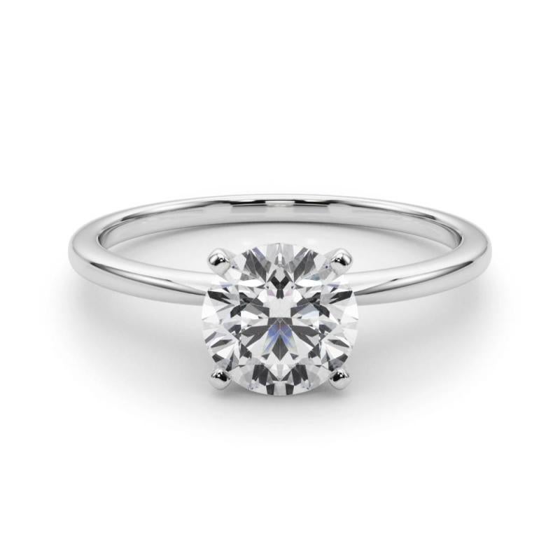 Taille ronde GIA 1.71ct Round Prong Set Solitaire Slim Band  Bague en diamant en vente
