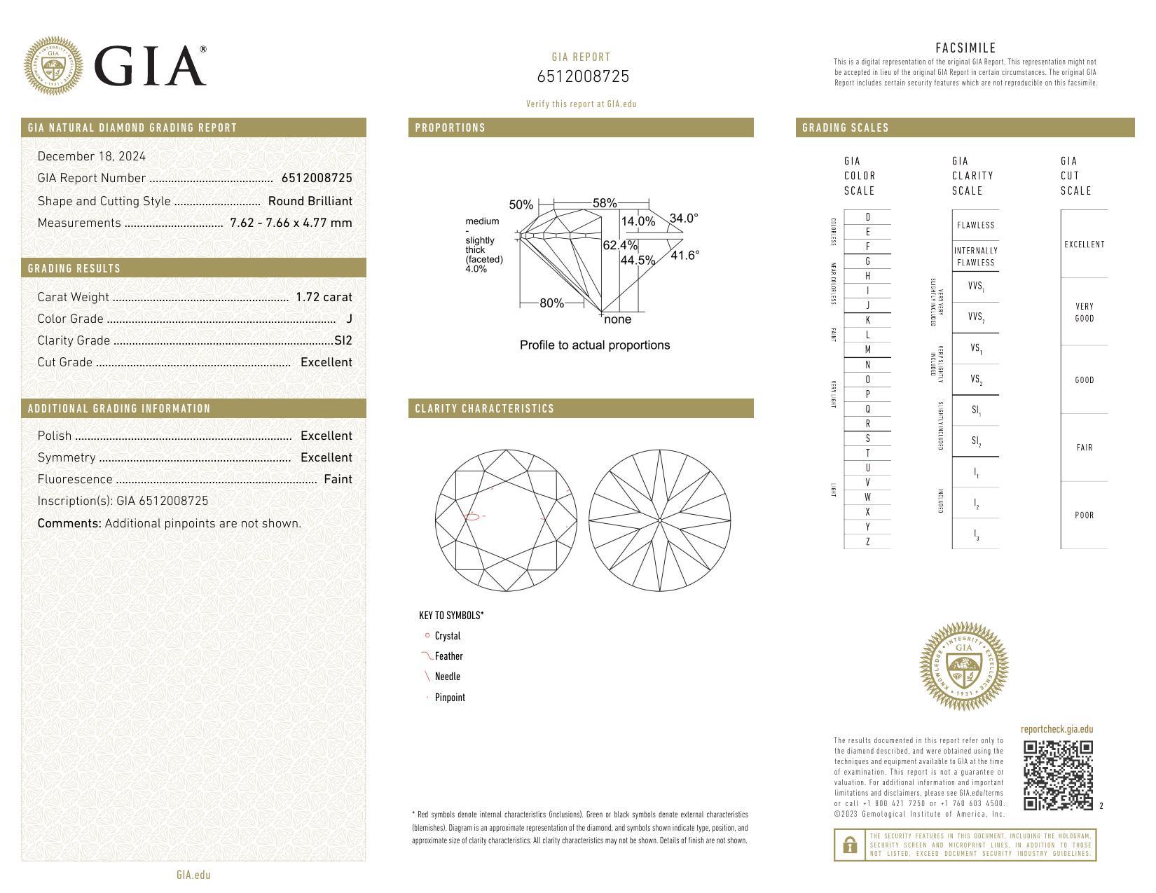 Taille ronde GIA 1.72 Carat Round Solitaire Four-Prong 18K Yellow Gold Diamond Ring