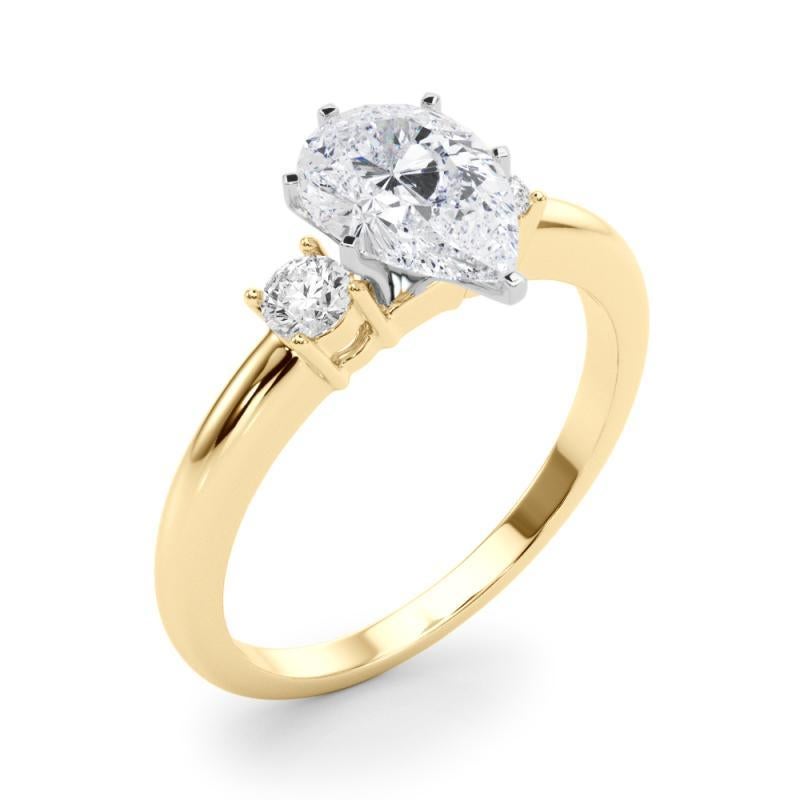 Donna GIA 1,72ct Pear 3-Stone Past, Present & Future Anello con diamanti in oro giallo 18K in vendita