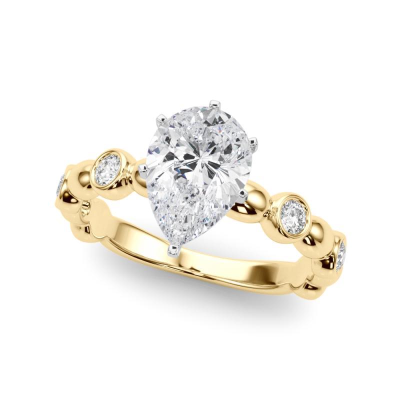 Taille poire GIA 1.72ct Pear Side Stone Bezel Band Solitaire Yellow Gold Diamond Ring en vente