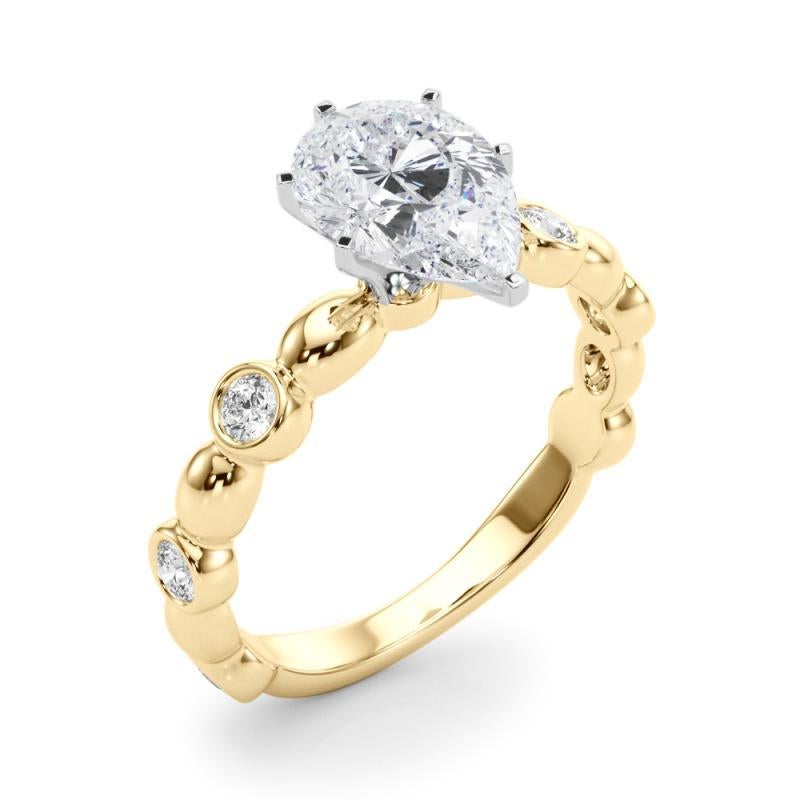 GIA 1.72ct Pear Side Stone Bezel Band Solitaire Yellow Gold Diamond Ring Pour femmes en vente