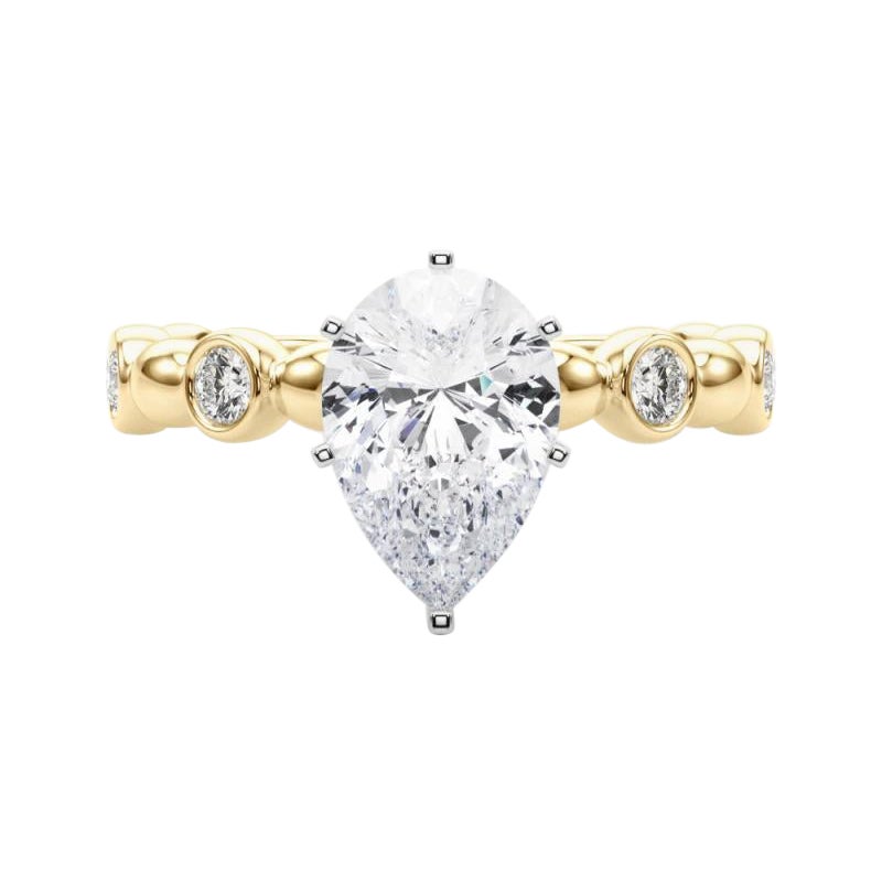 GIA 1.72ct Pear Side Stone Bezel Band Solitaire Yellow Gold Diamond Ring