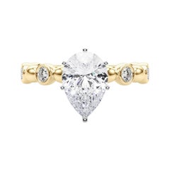GIA 1.72ct Pear Side Stone Bezel Band Solitaire Yellow Gold Diamond Ring