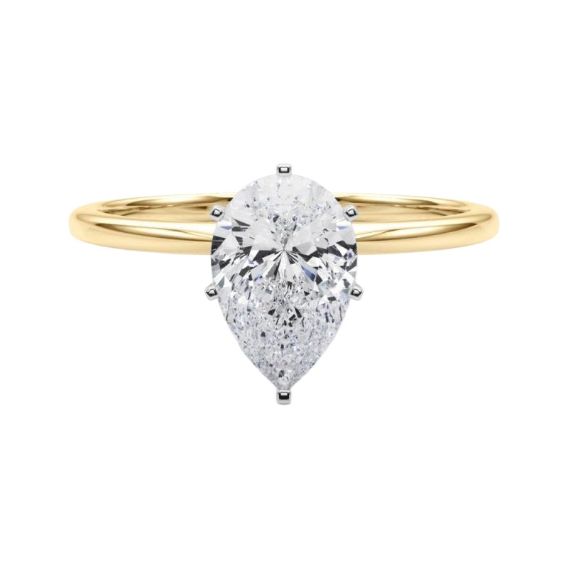 GIA 1.72ct Pear Slim Band Prong Set Solitaire 18K Yellow Gold Diamond Ring