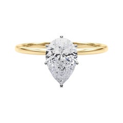 GIA 1.72ct Pear Slim Band Prong Set Solitaire 18K Yellow Gold Diamond Ring