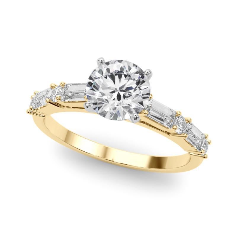 GIA 1,72ct Anello con diamanti tondi e baguette a fascia in oro giallo 18K In condizioni Nuovo in vendita a New York, NY