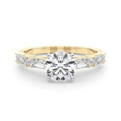 GIA 1.72ct Round Round & Baguette Channel Band Bague diamant en or jaune 18K