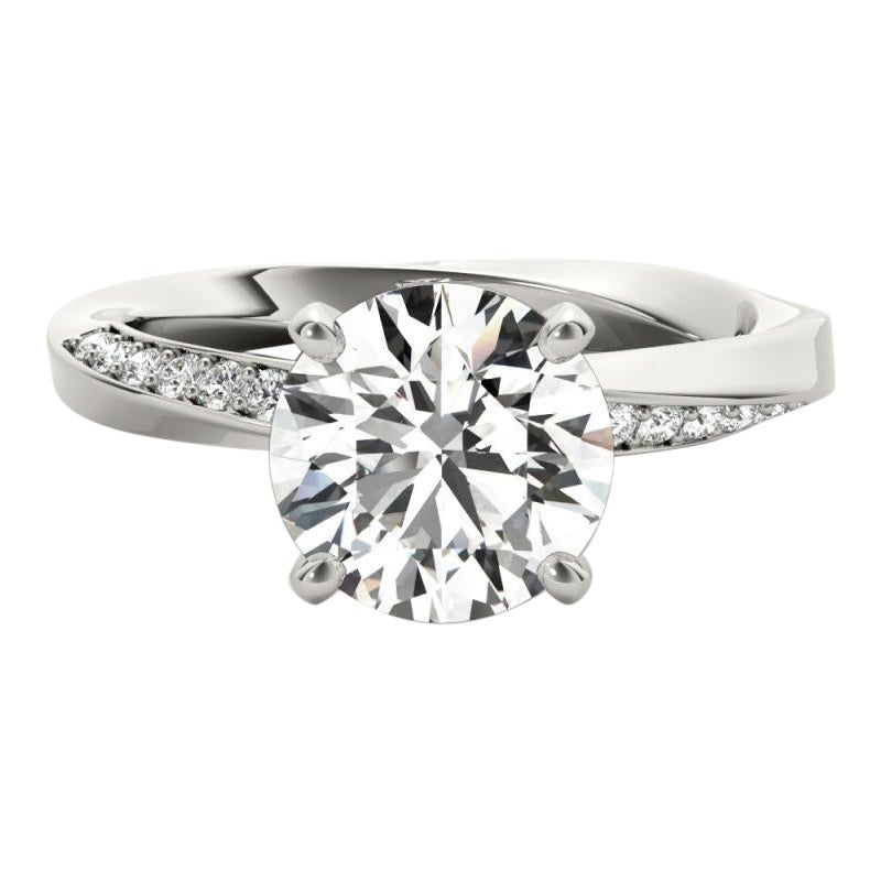 GIA 1.72ct Round Solitaire Twisted Square Band 18K White Gold Diamond Ring