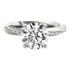 GIA 1.72ct Round Solitaire Twisted Square Band 18K White Gold Diamond Ring
