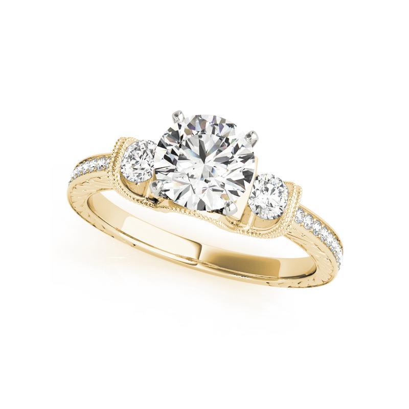 Taille ronde GIA 1.72ct Round Three-Stone Channel Engraved 18K Yellow Gold Diamond Ring (bague à diamant en or jaune de 1.72ct) en vente