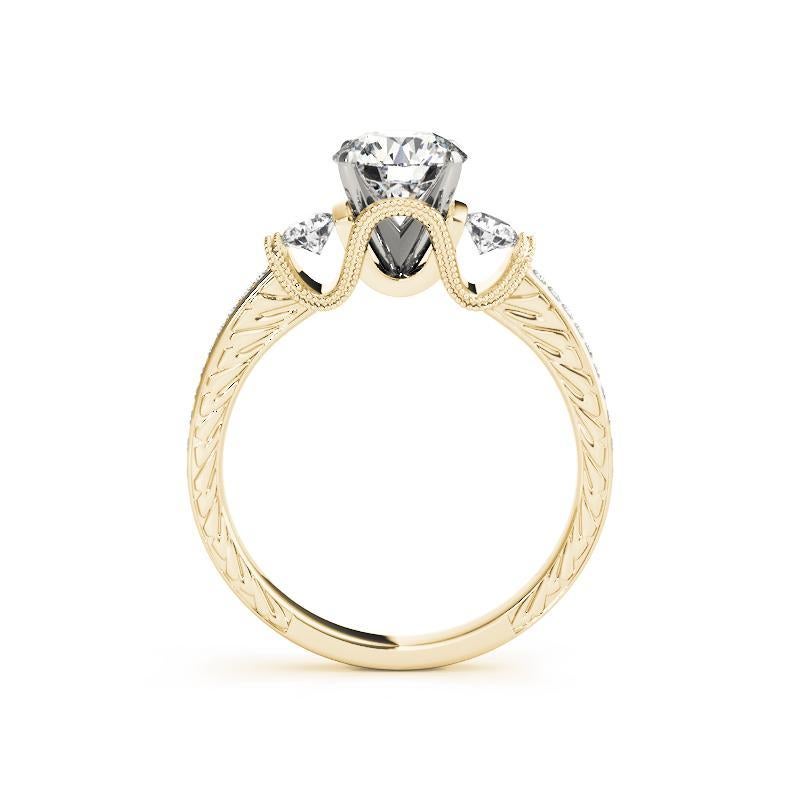 GIA 1.72ct Round Three-Stone Channel Engraved 18K Yellow Gold Diamond Ring (bague à diamant en or jaune de 1.72ct) Neuf - En vente à New York, NY
