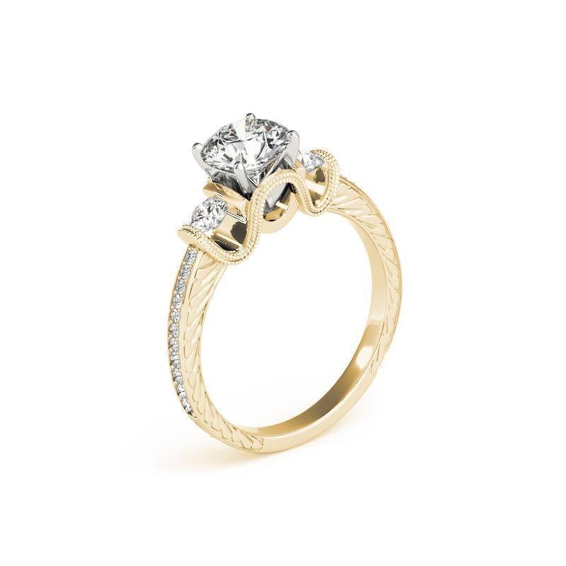 GIA 1.72ct Round Three-Stone Channel Engraved 18K Yellow Gold Diamond Ring (bague à diamant en or jaune de 1.72ct) Pour femmes en vente