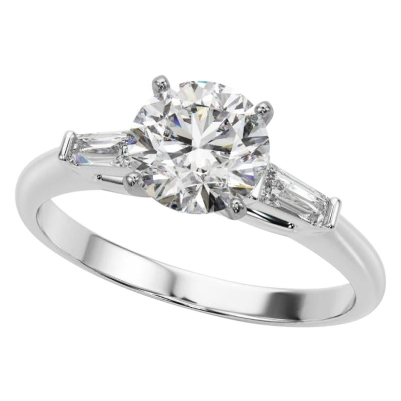 GIA 1,72ct Baguette tonda a tre pietre affusolate  Anello con diamante