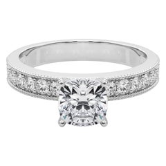 GIA 1,73 Carati Cuscino Vintage con Canale Milgrain Anello con Diamanti in Oro Bianco 18K