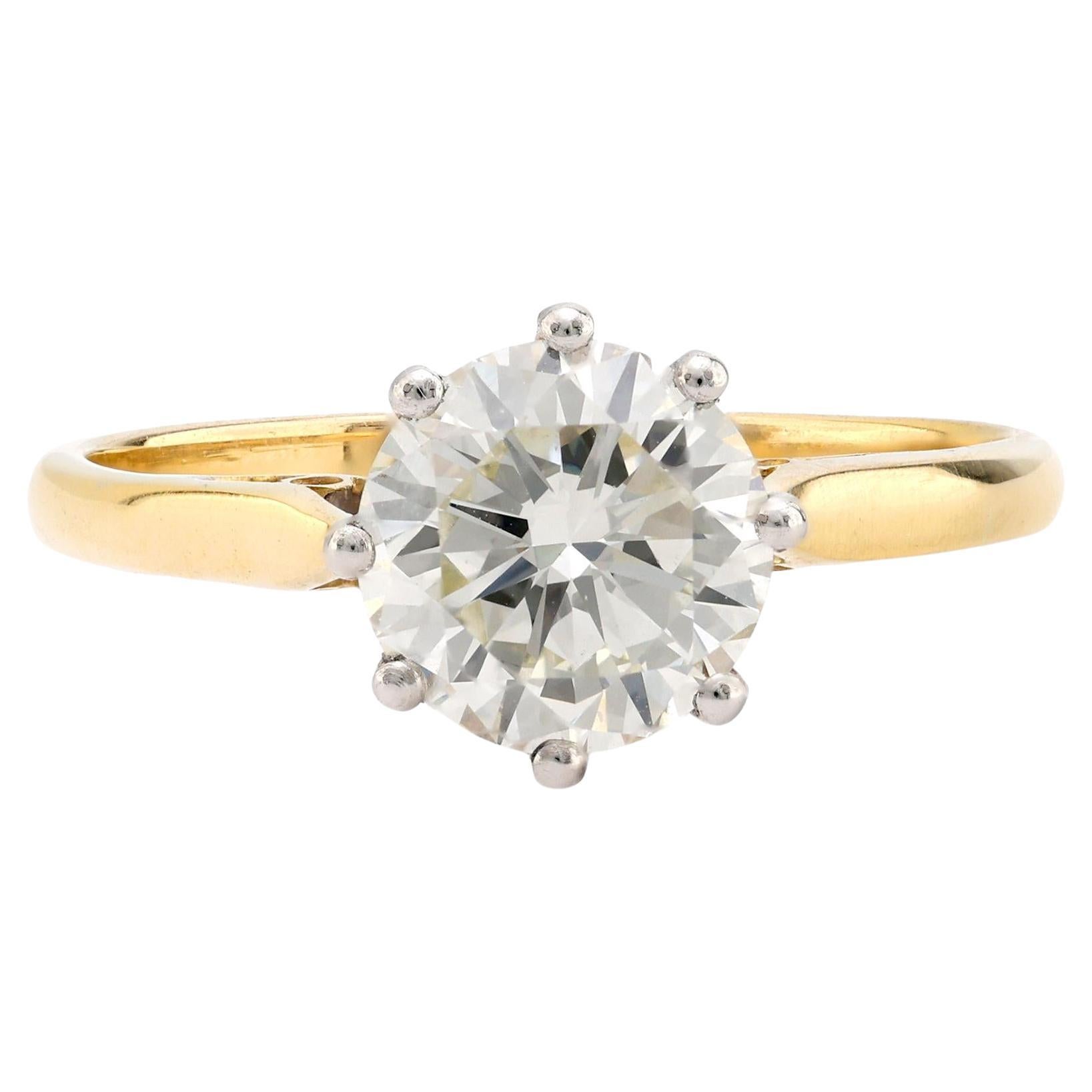 GIA 1,73 Karat runder Diamant im Brillantschliff 18k Gelbgold Verlobungsring