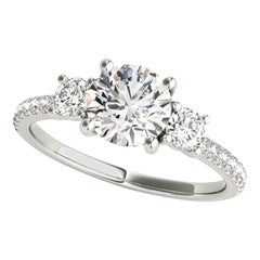GIA 1,73 Carati Tondo Classico a Tre Pietre Pave Anello con Diamante in Oro Bianco 18K