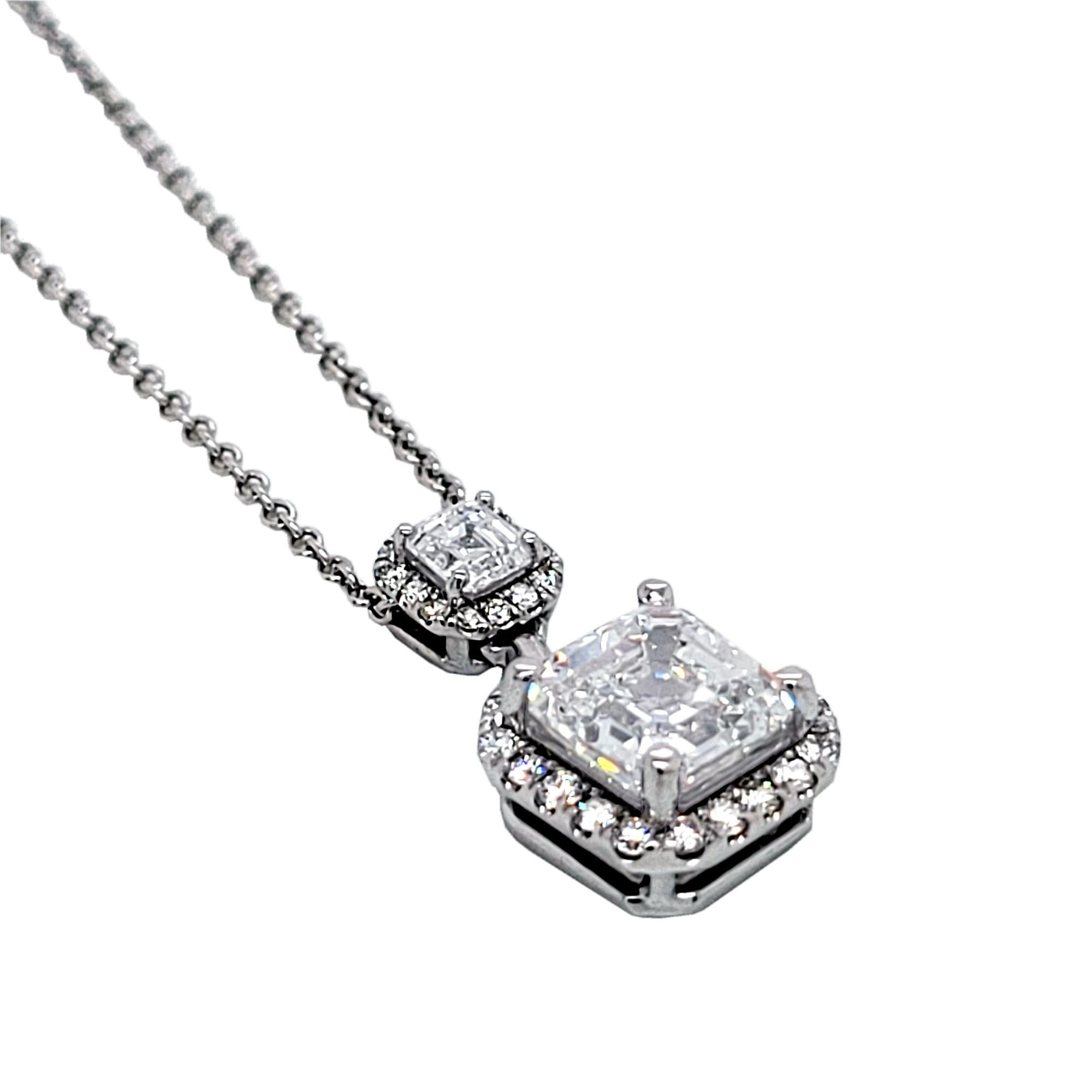 Emerald Cut GIA 1.73 Ct F/ VS2  Asscher Cut Diamond Duo Necklace W. 0.43 Ct on the Side For Sale