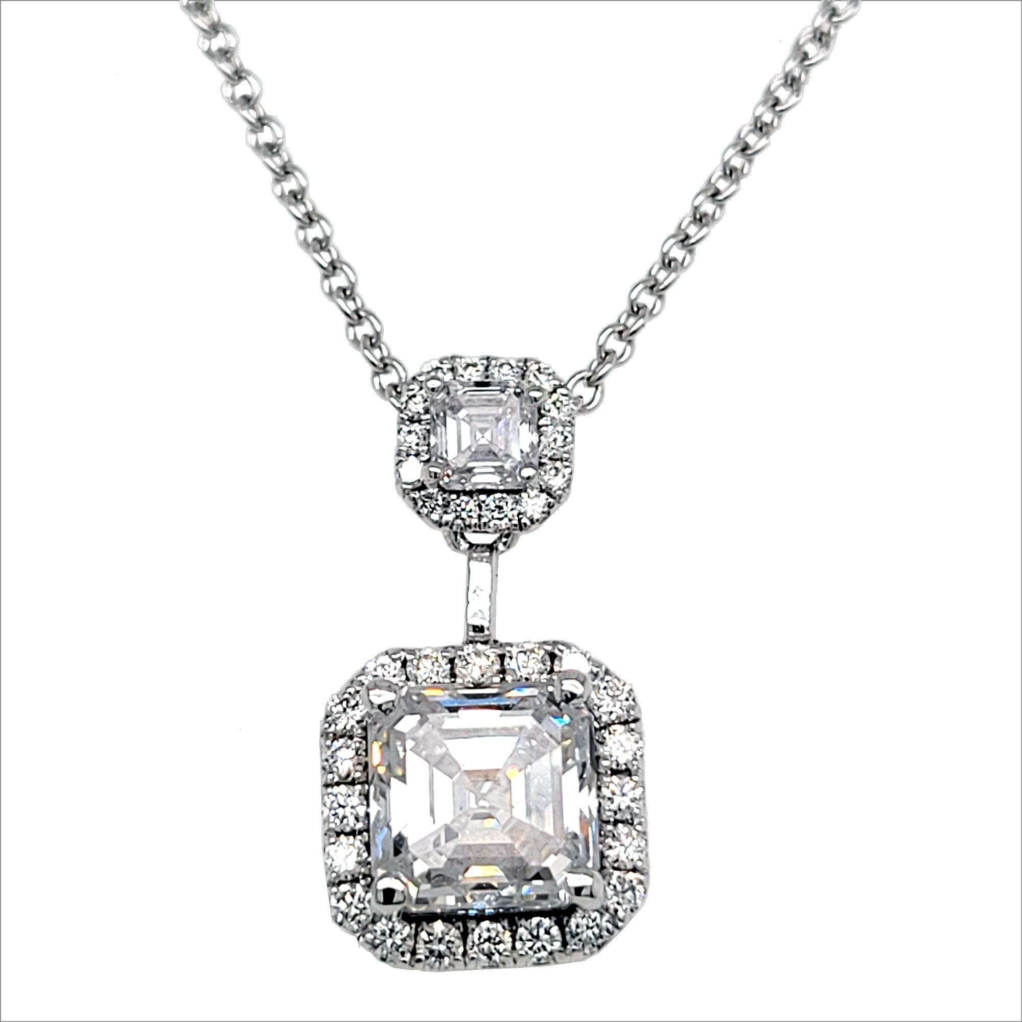 GIA 1.73 Ct F/ VS2  Asscher Cut Diamond Duo Necklace W. 0.43 Ct on the Side In New Condition For Sale In Los Angeles, CA