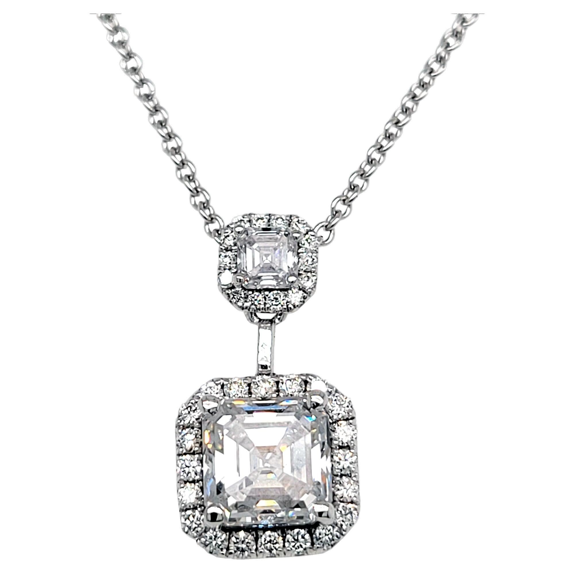 GIA 1.73 Ct F/ VS2  Asscher Cut Diamond Duo Necklace W. 0.43 Ct on the Side For Sale