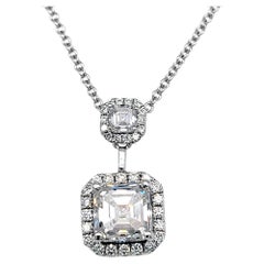 GIA 1.73 Ct F/ VS2  Asscher Cut Diamond Duo Necklace W. 0.43 Ct on the Side