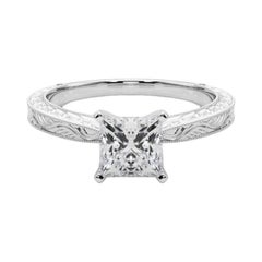 GIA 1,73ct Principessa Solitario Classico Anello di diamanti in oro bianco inciso antico