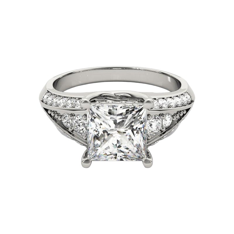 GIA 1.73ct Princess Solitaire Multi-Row Beveled Shank Diamond Ring