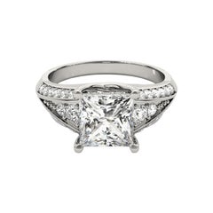 GIA 1.73ct Princess Solitaire Multi-Row Beveled Shank Diamond Ring