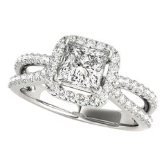 GIA 1.73ct Princess Solitaire Square Halo Split Shank White Gold Diamond Ring