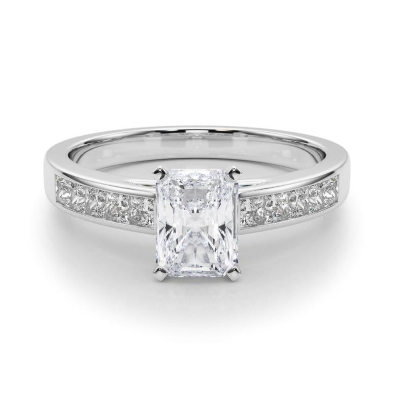 GIA 1.73ct Radiant Princess Channel Solitaire Center Diamond Ring