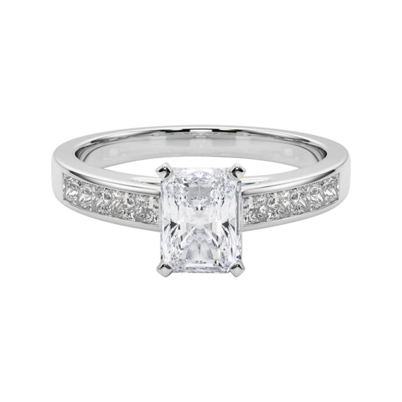 GIA 1.73ct Radiant Princess Channel Solitaire Center Diamond Ring