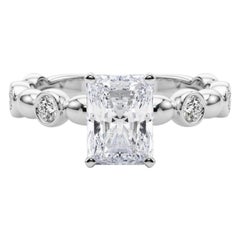 GIA 1.73ct Radiant Side Stone Bezel Band Solitaire Diamond Ring