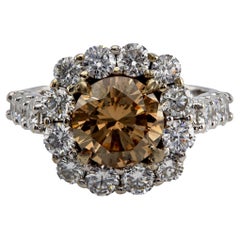 GIA 1.74 Carat Fancy Color Diamond 18k White Gold Halo Ring