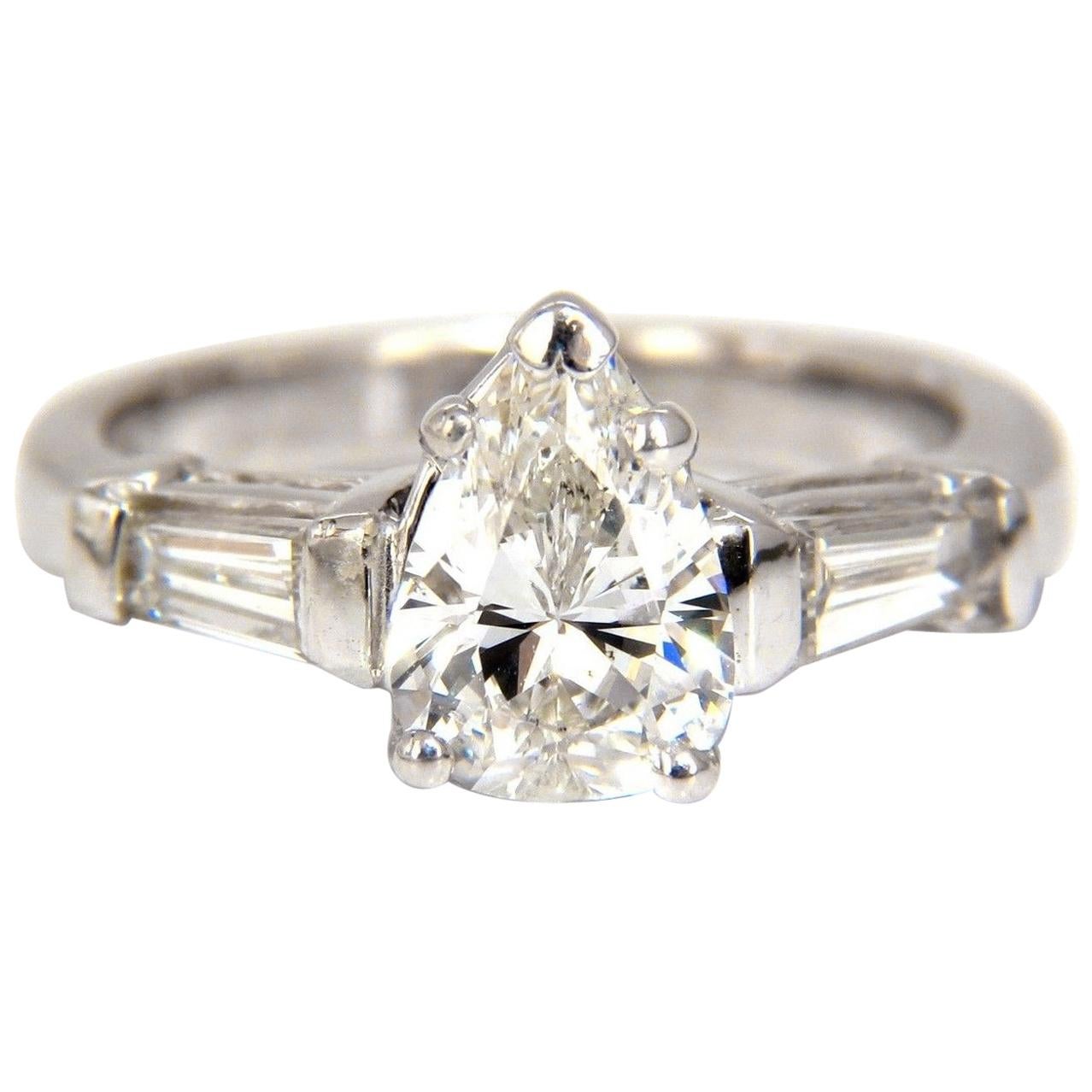 GIA 1.74 Carat Natural Pear Brilliant Diamond Ring Classic Three Engagement