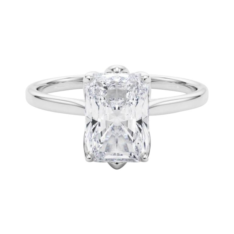 GIA 1,74 Carati Radiant Solitaire Cathedral Tulip Anello di diamanti in oro bianco 18K