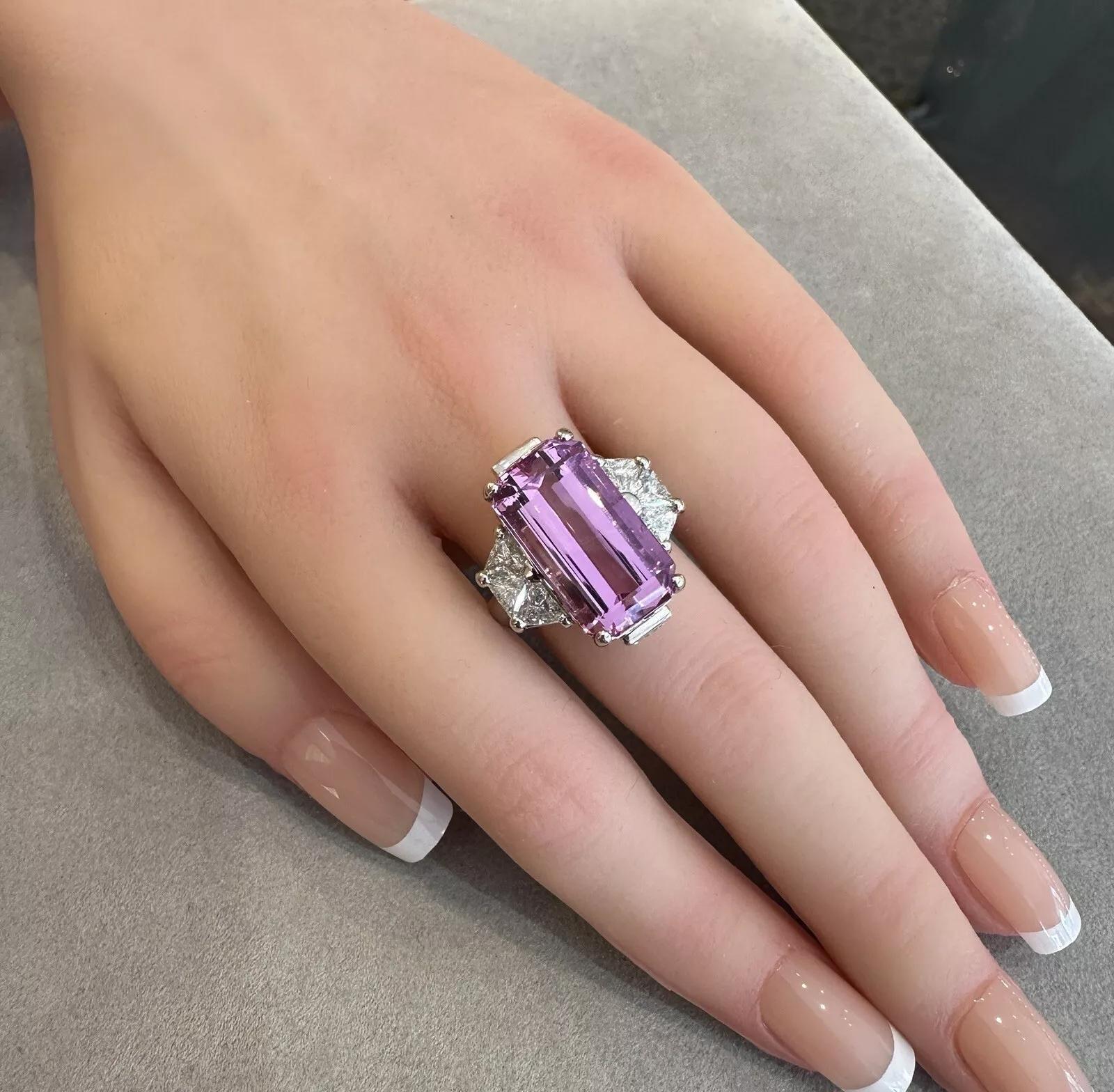 Emerald Cut GIA 17.47 carats Pink Topaz and Diamond Ring in Platinum For Sale