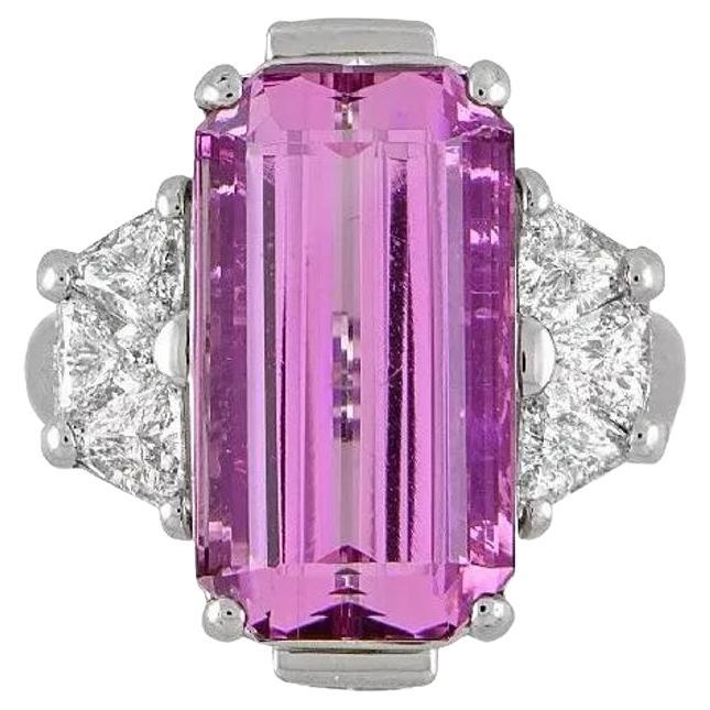 GIA 17,47 quilates Anillo de Topacio Rosa y Diamante en Platino